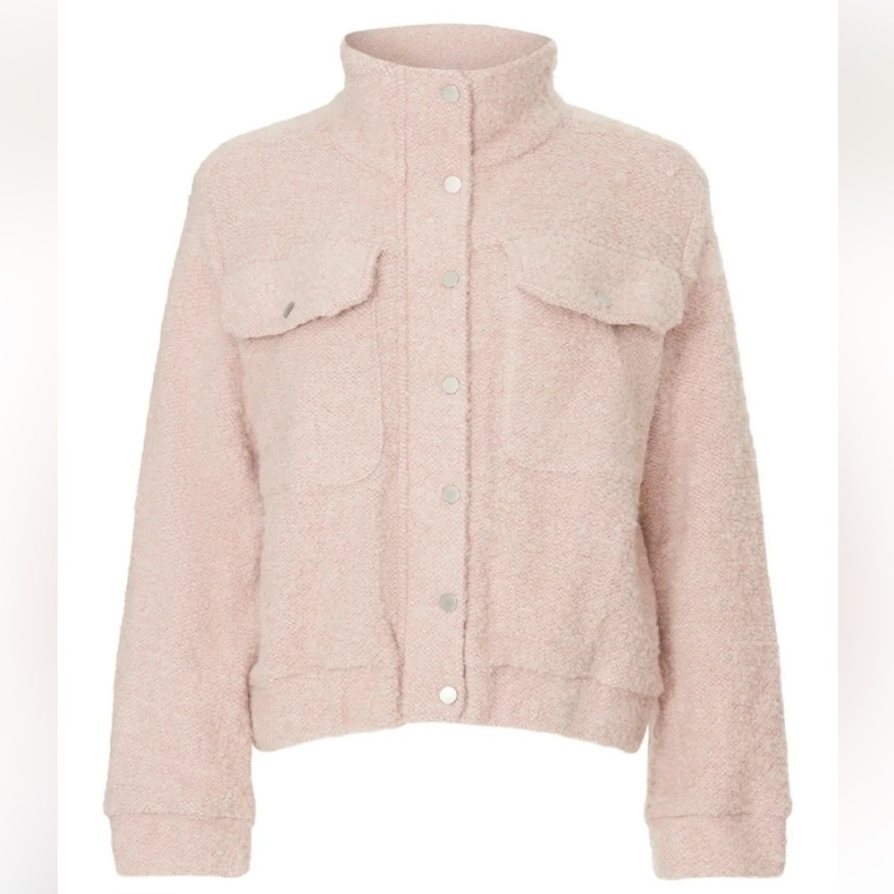 Michael Stars Leti Bomber Teddy Jacket Pink Faux Shearling Alpaca Blend - Picture 5 of 10